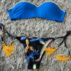New Blue bikini with fake pearls for women size S